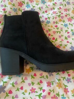 Black Suede Ankle Bootie with Block Heel